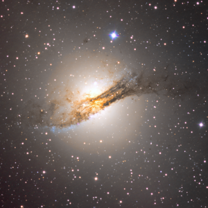 Centaurus A (NGC 5128), false color RGB image (r, V, B), created with ZB08 telescope. Credit: Mirek Kicia