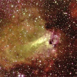 Omega Nebula (M 17), false color RGB image (V, R, I), created with VYSOS 6 telescope. Credit: Universitätssternwarte Bochum